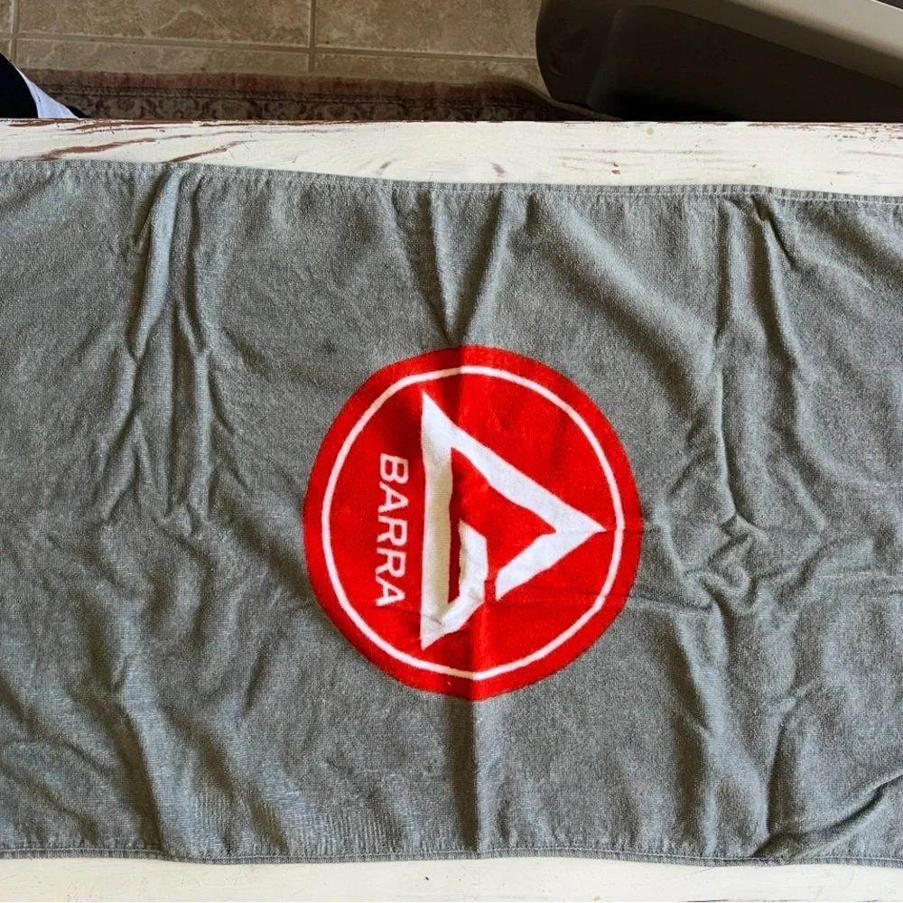 Barra Gray Hand Towel with Red Logo